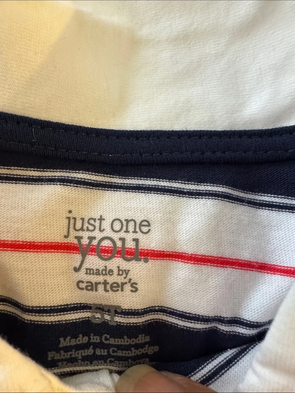 Carter's Navy, White & Red Striped Polo with Chest Pocket